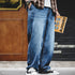 Men’s 7.8oz Washed Denim Jeans – Loose Fit Mid Rise Wide Leg Straight Blue Pants